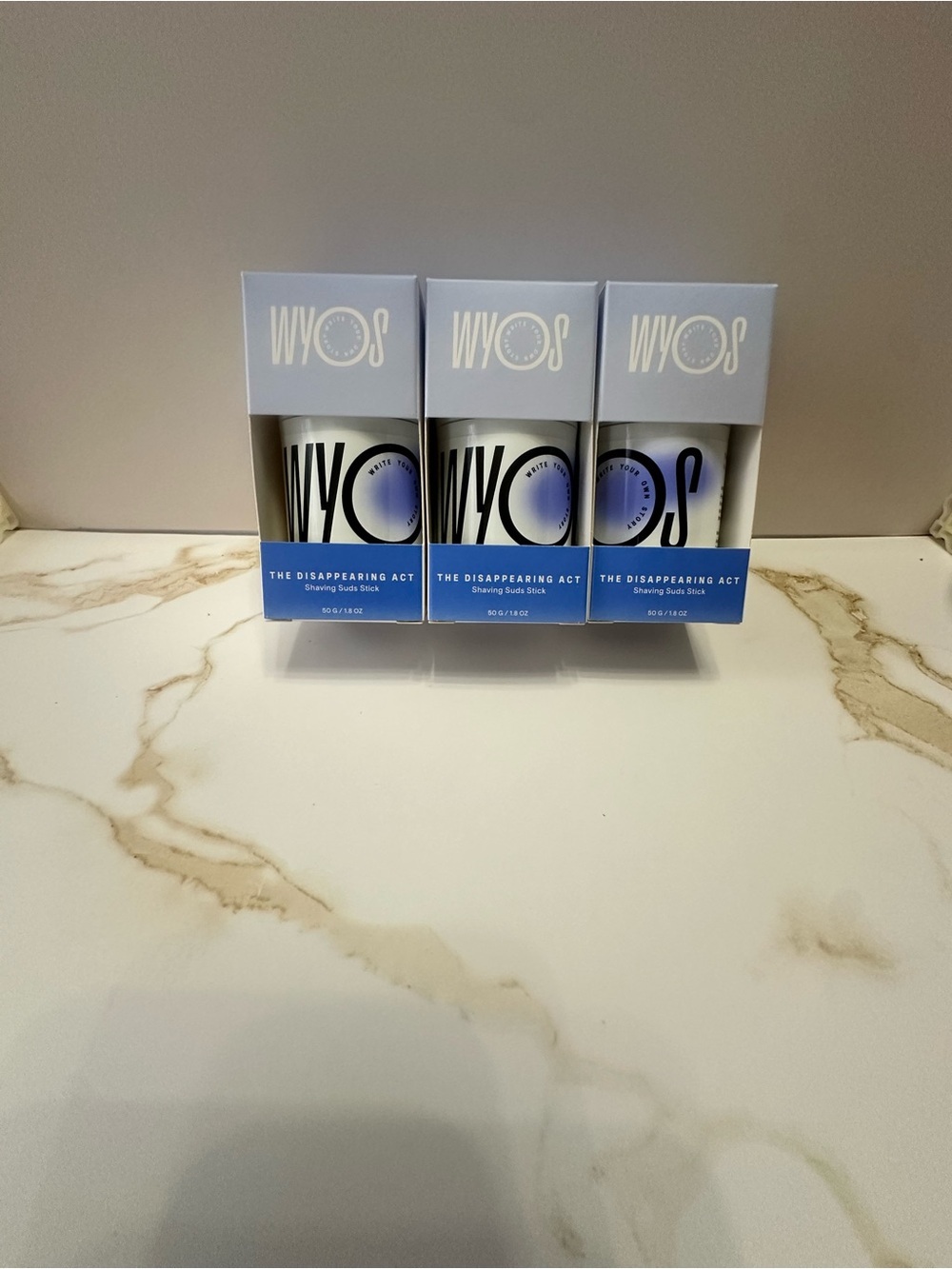 WYOS The Disappearing Act Shaving Stick - Light Blue & White (Set of 3) NIB